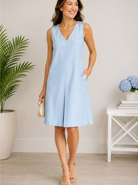 J McLaughlin Annalee 100% Silk Dress Womens 8 Light Blue Quiet Luxury Career